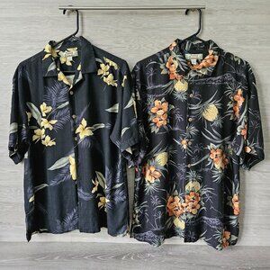 Tommy Bahama Shirt Mens M Floral / Pineapple 100% Silk Hawaiian Button Lot of 2